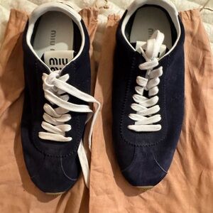 Miu Miu Navy and White Flat Sandals